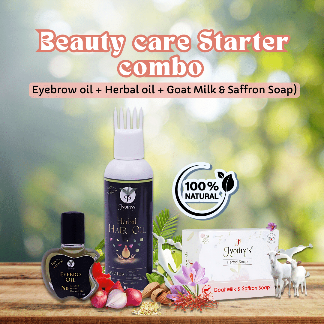 Beauty care starter combo ( Eyebrow oil + Herbal Hair oil + Goat milk saffron soap )