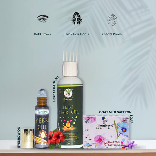 Beauty care starter combo ( Eyebrow oil + Herbal Hair oil + Goat milk saffron soap )