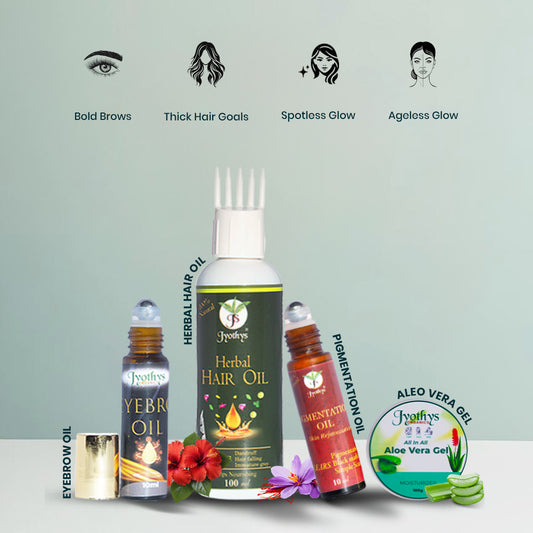 Bright Skin & Silky Hair combo ( Eyebrow oil + Herbal Hair oil + Aloe vera Gel + Pigmentation oil )